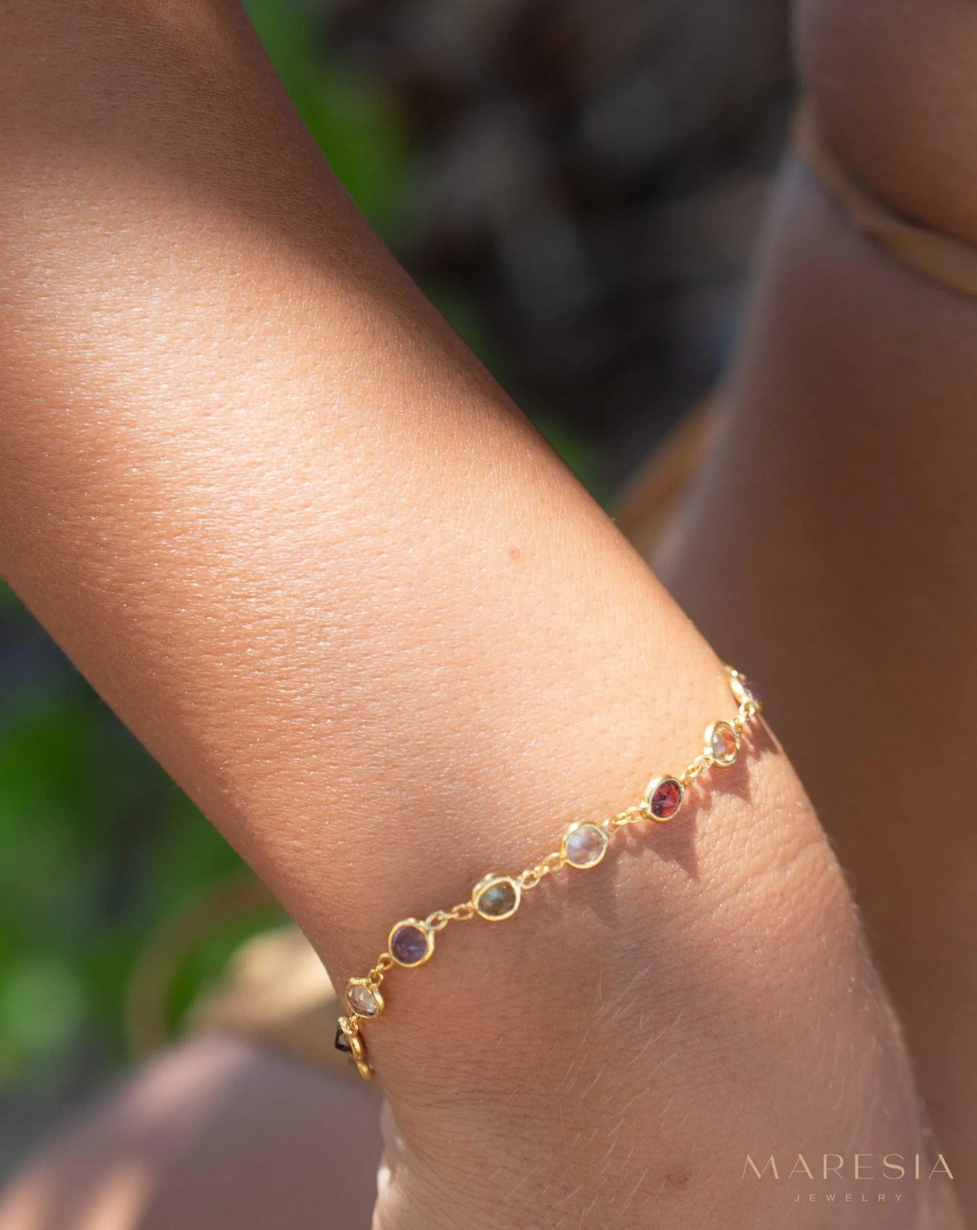 Multi-stones Bracelet ~ Gold plated over  Sterling Silver 925 ~ MB066