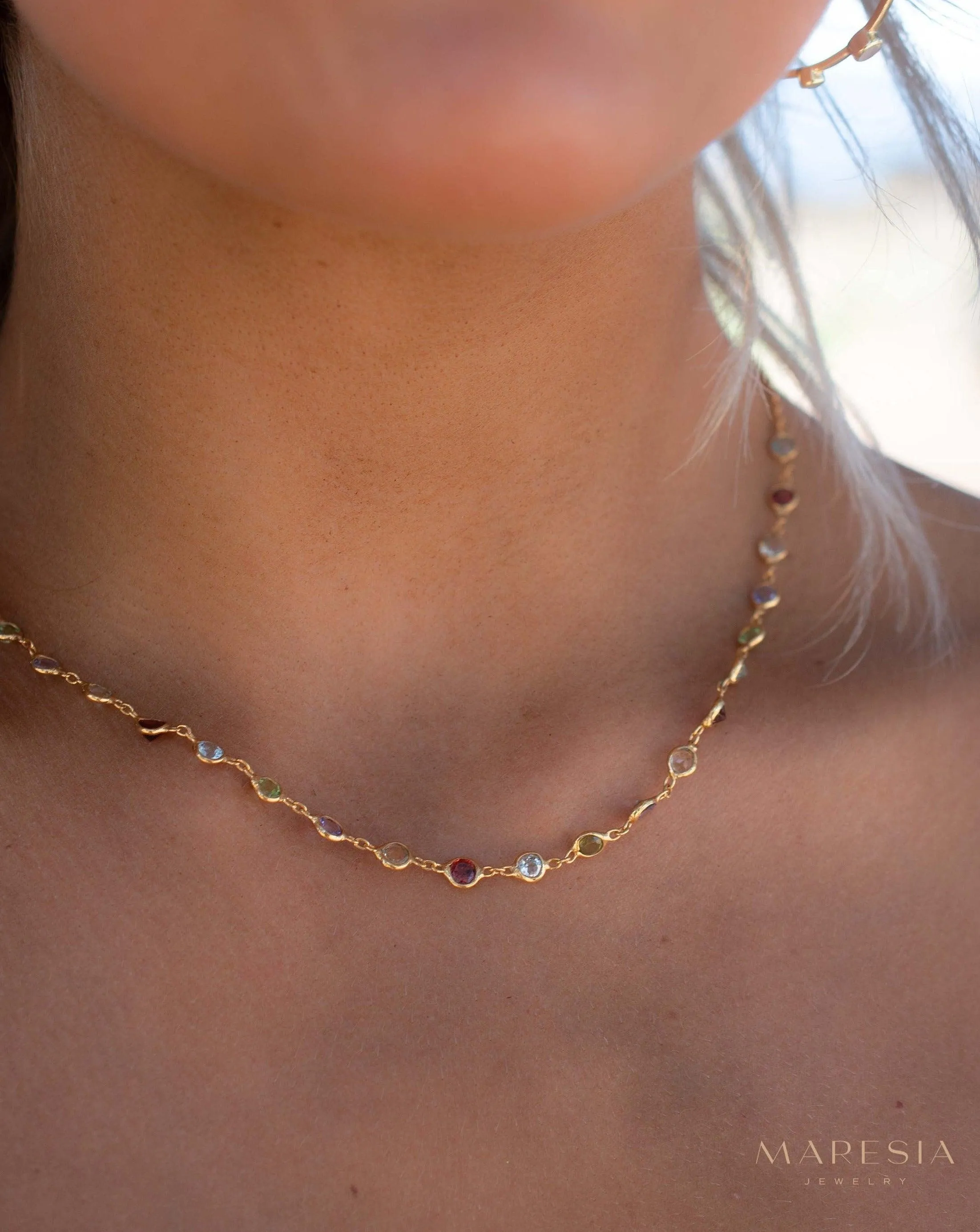 Multi-stones Necklace ~ Gold Plated over Sterling Silver 925 ~ MN156