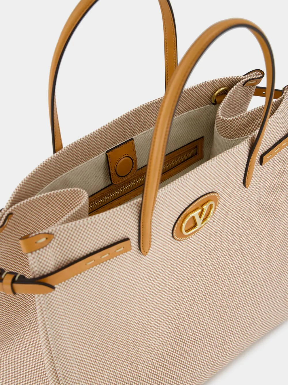 Natural and Tobacco Canvas Shopping Bag