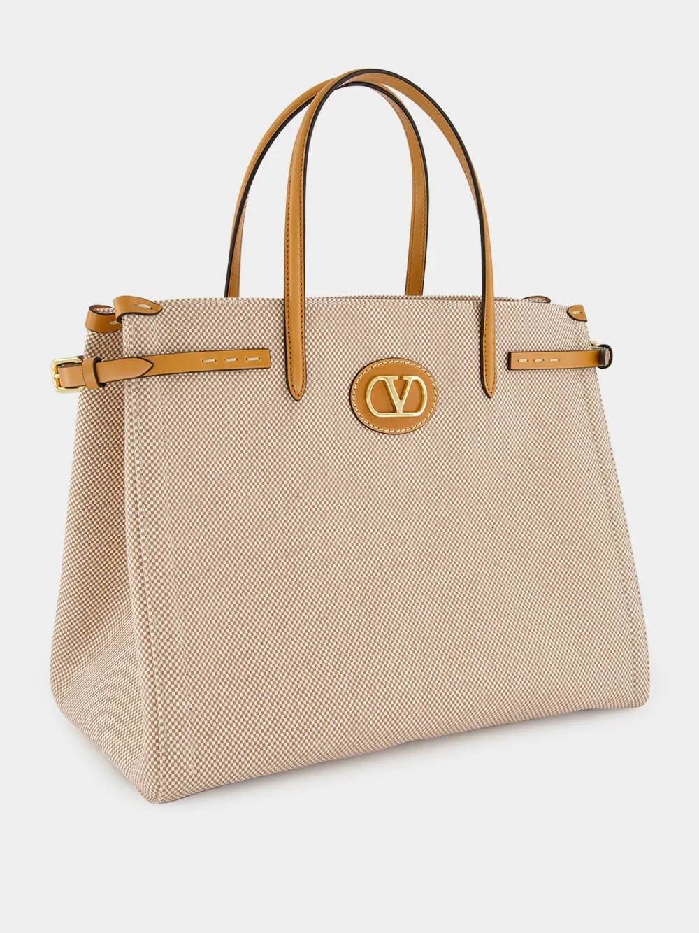 Natural and Tobacco Canvas Shopping Bag