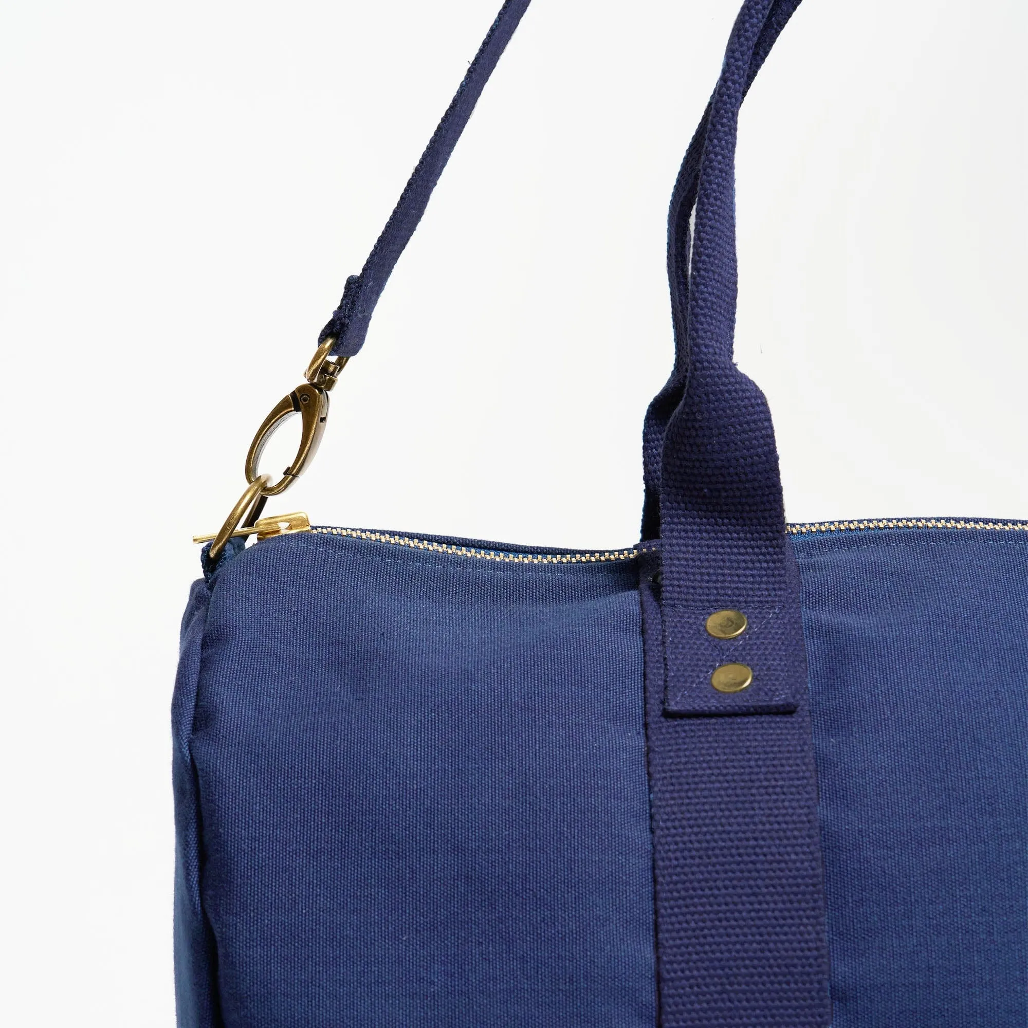 Natural Cotton Canvas Vegan Weekender | Navy Blue