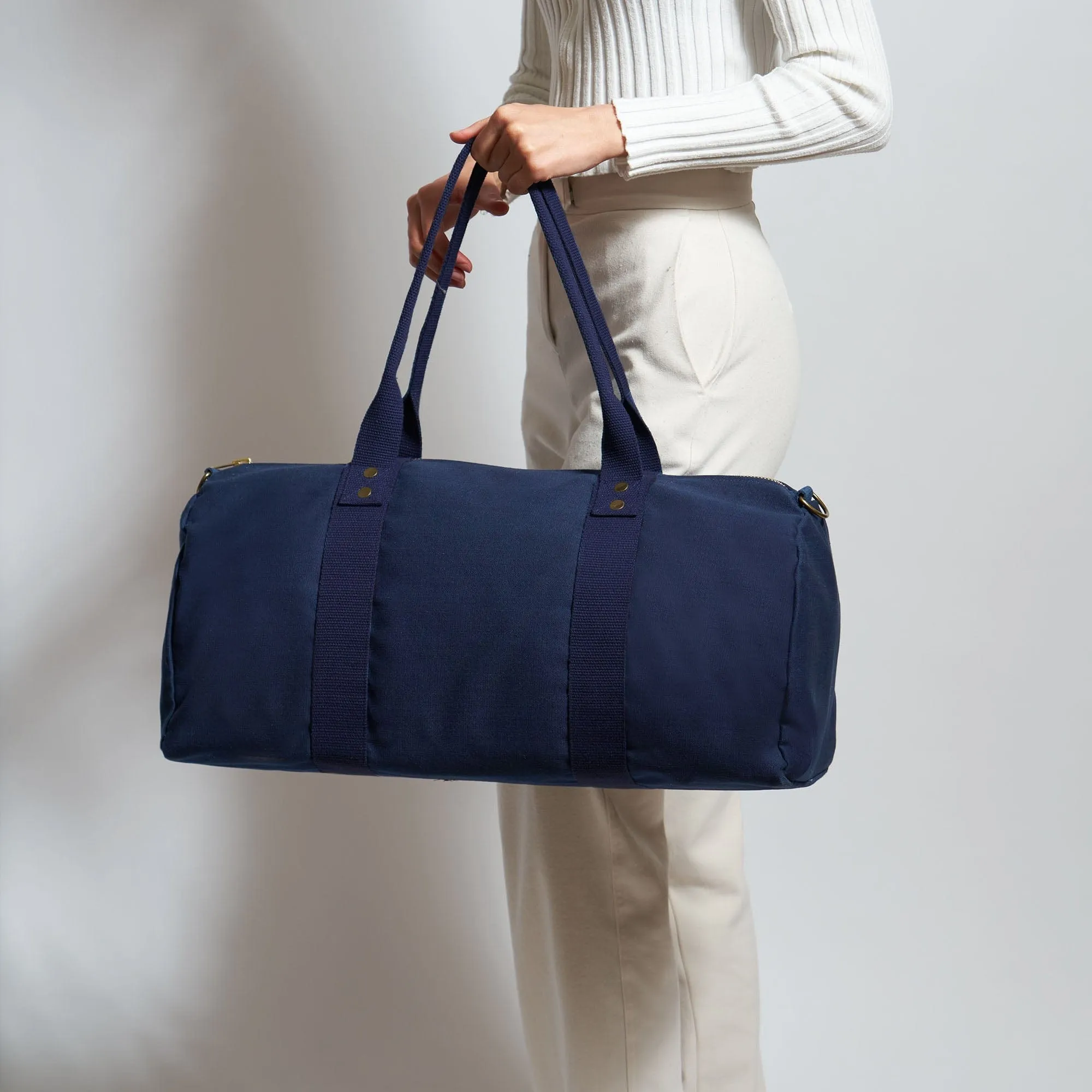 Natural Cotton Canvas Vegan Weekender | Navy Blue