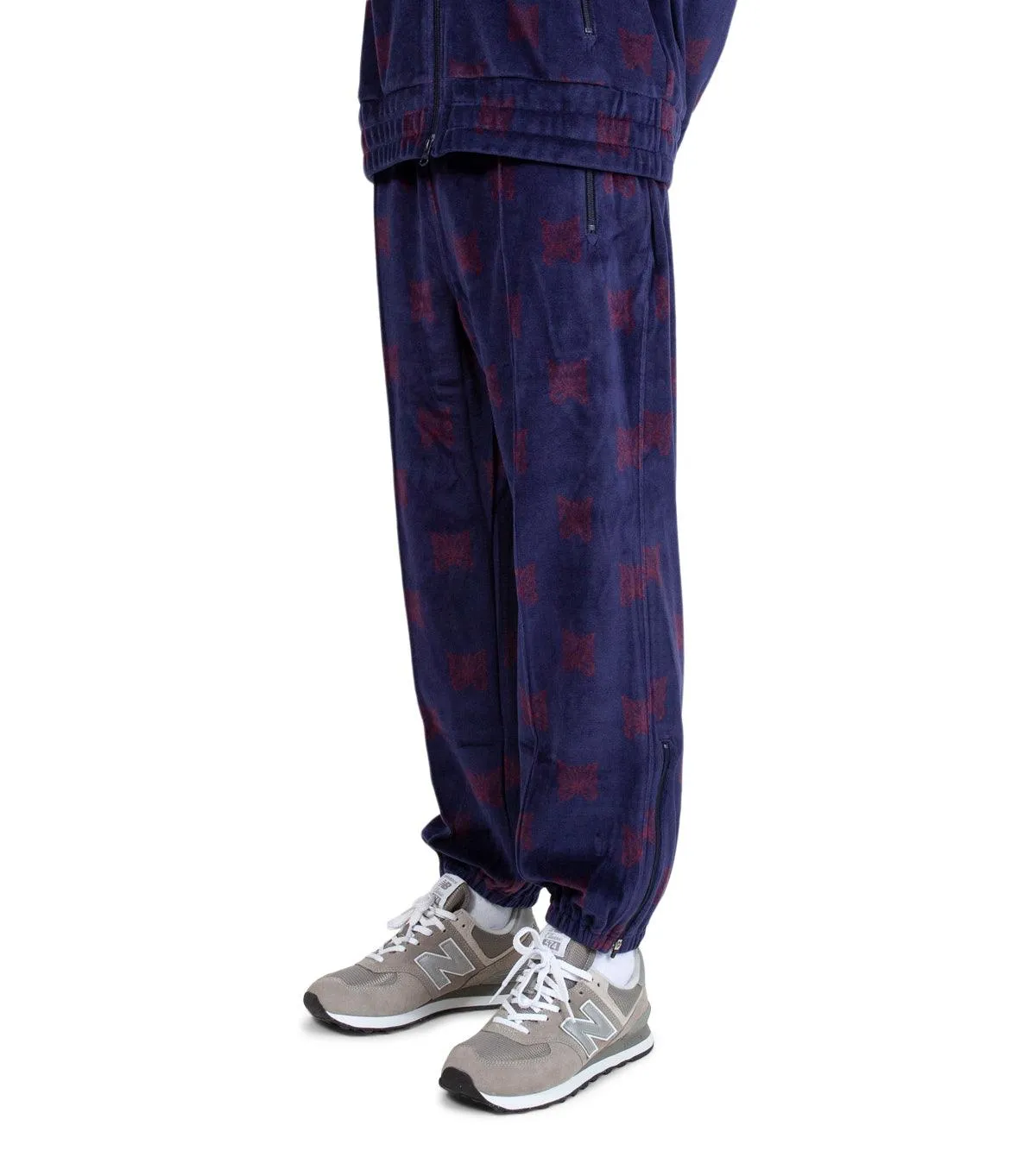 Needles Papillon Velour Zipped Track Pants Navy Bordeaux