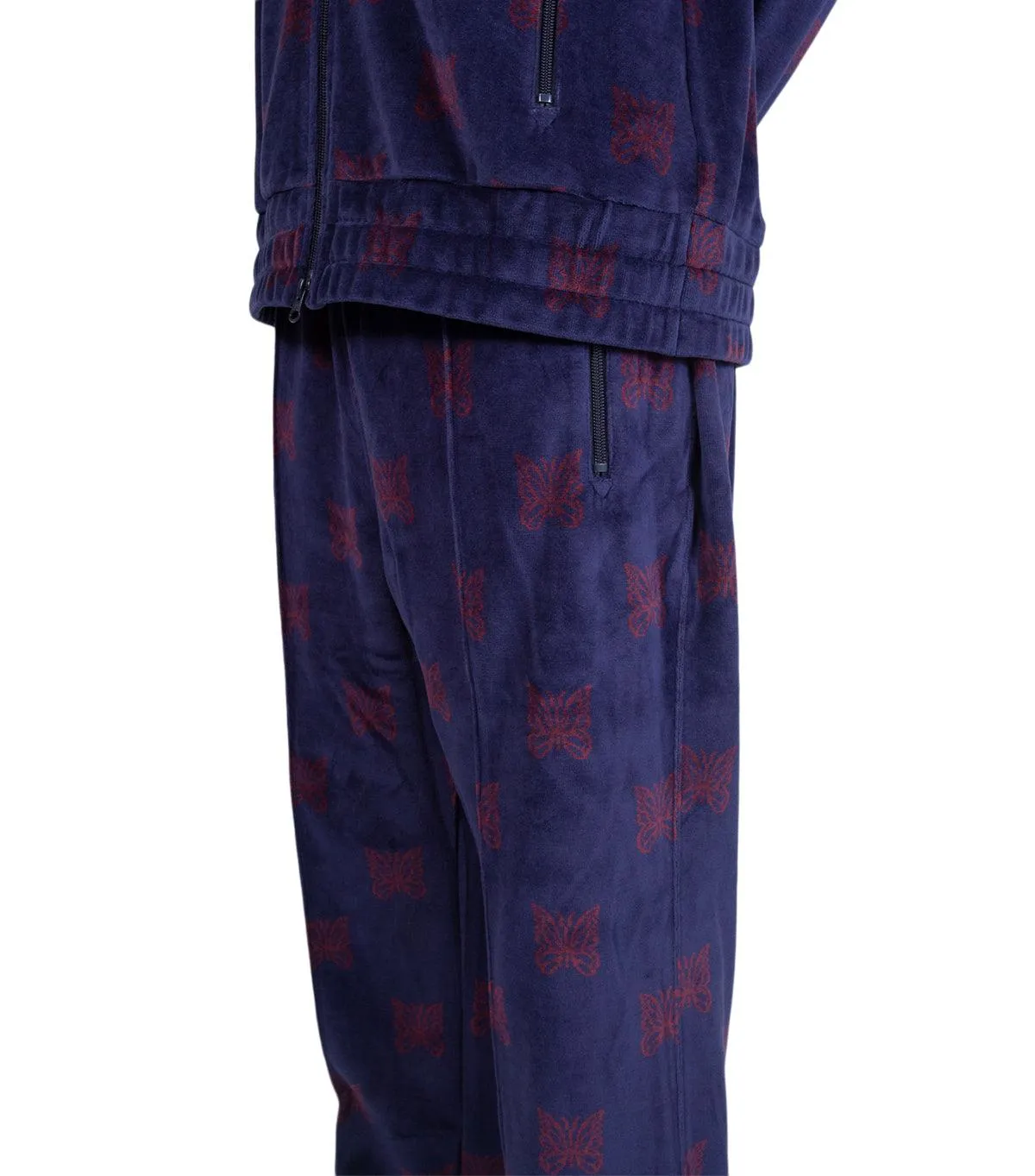 Needles Papillon Velour Zipped Track Pants Navy Bordeaux