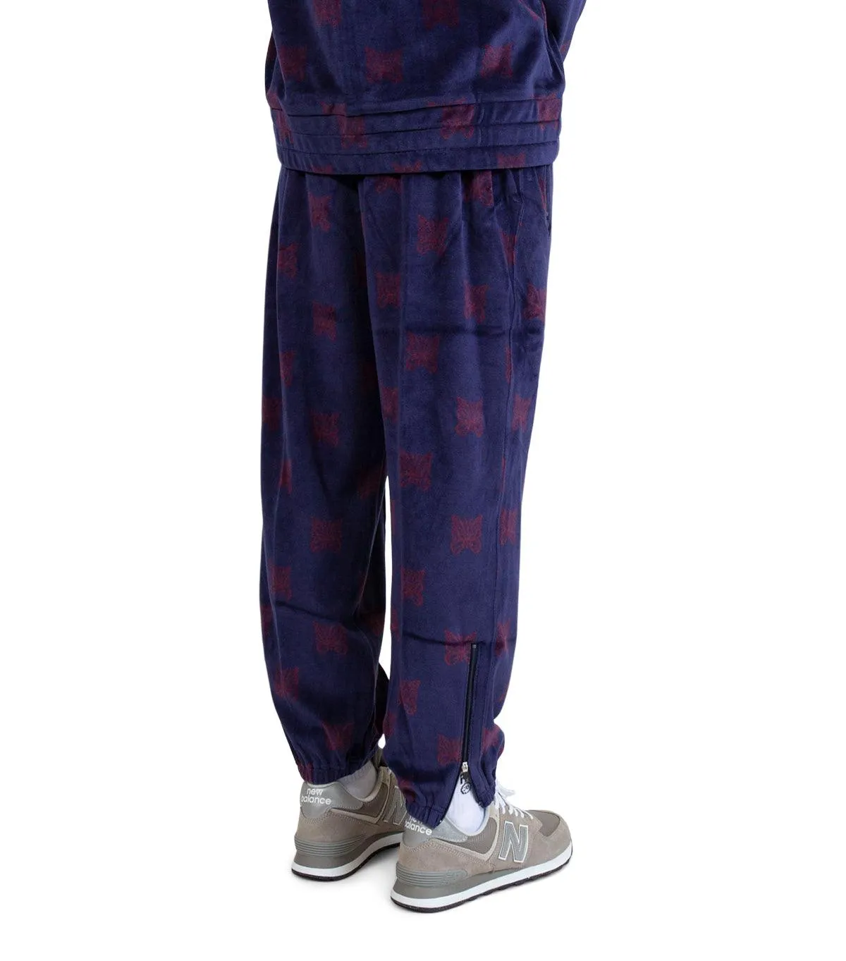 Needles Papillon Velour Zipped Track Pants Navy Bordeaux
