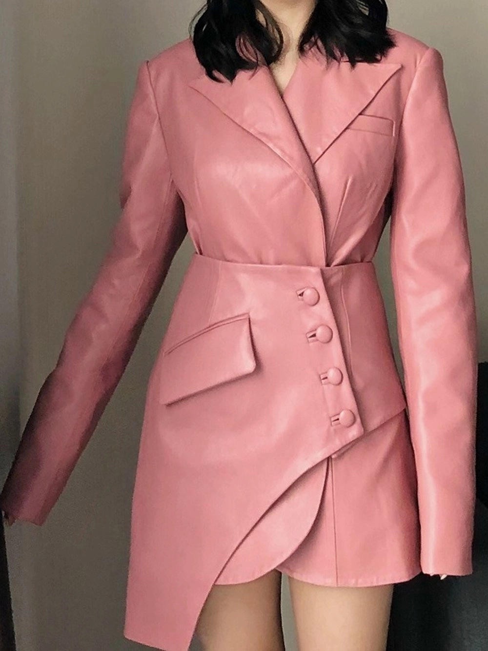 NOCHA Asymmetric Faux Leather Blazer Dress