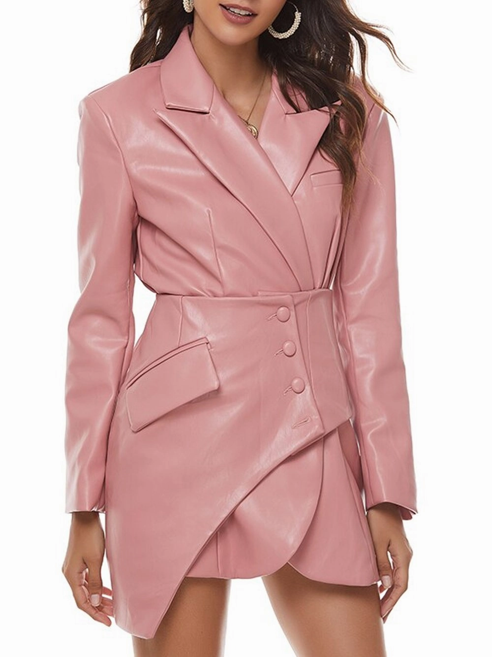 NOCHA Asymmetric Faux Leather Blazer Dress