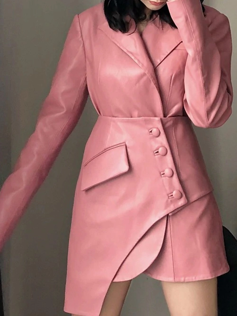 NOCHA Asymmetric Faux Leather Blazer Dress