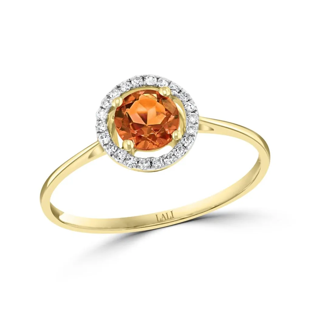 November Birthstone Rings: 14K Yellow Gold Diamond And Citrine Halo Ring 