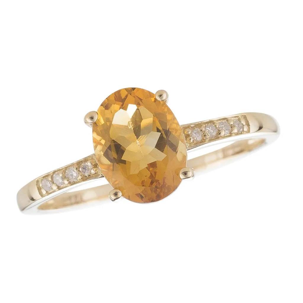 November Birthstone Rings: 14K Yellow Gold Diamond And Citrine Ring 