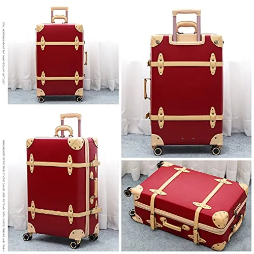 NZBZ Retro Suitcase Set Case Lady Trolley Case Waterproof Luggage TSA Password Box Cute Luggage (Cherry Red   Apricot, 20 inch   28 inch)