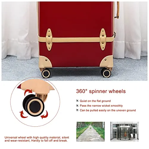 NZBZ Retro Suitcase Set Case Lady Trolley Case Waterproof Luggage TSA Password Box Cute Luggage (Cherry Red   Apricot, 20 inch   28 inch)