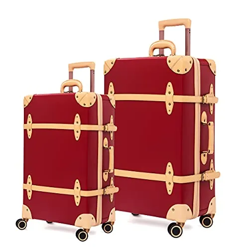 NZBZ Retro Suitcase Set Case Lady Trolley Case Waterproof Luggage TSA Password Box Cute Luggage (Cherry Red   Apricot, 20 inch   28 inch) mega luggage savings