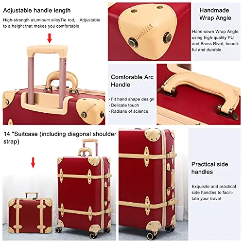 NZBZ Retro Suitcase Set Case Lady Trolley Case Waterproof Luggage TSA Password Box Cute Luggage (Cherry Red   Apricot, 20 inch   28 inch)