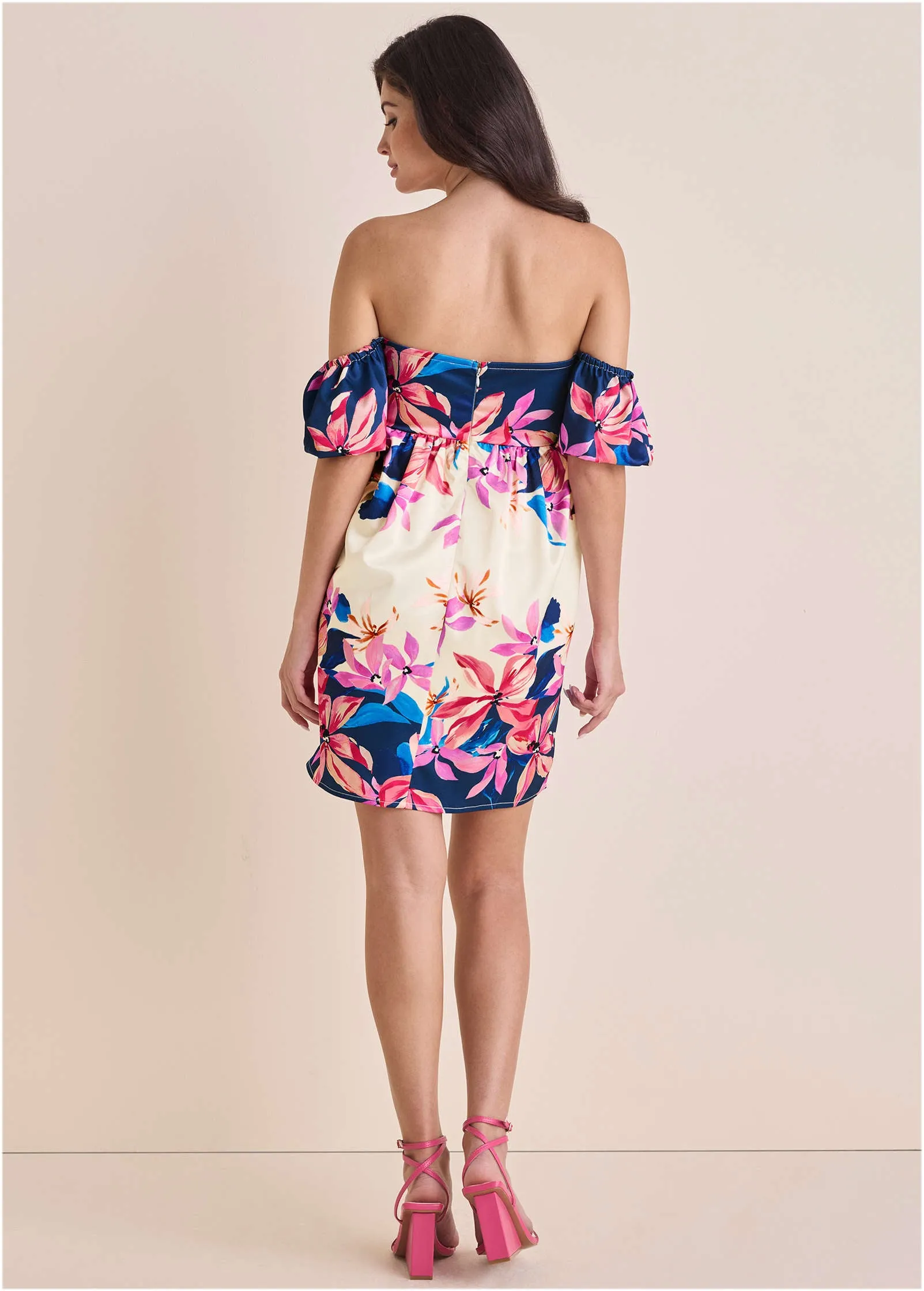 Off-The-Shoulder Satin Mini - Flower Wave