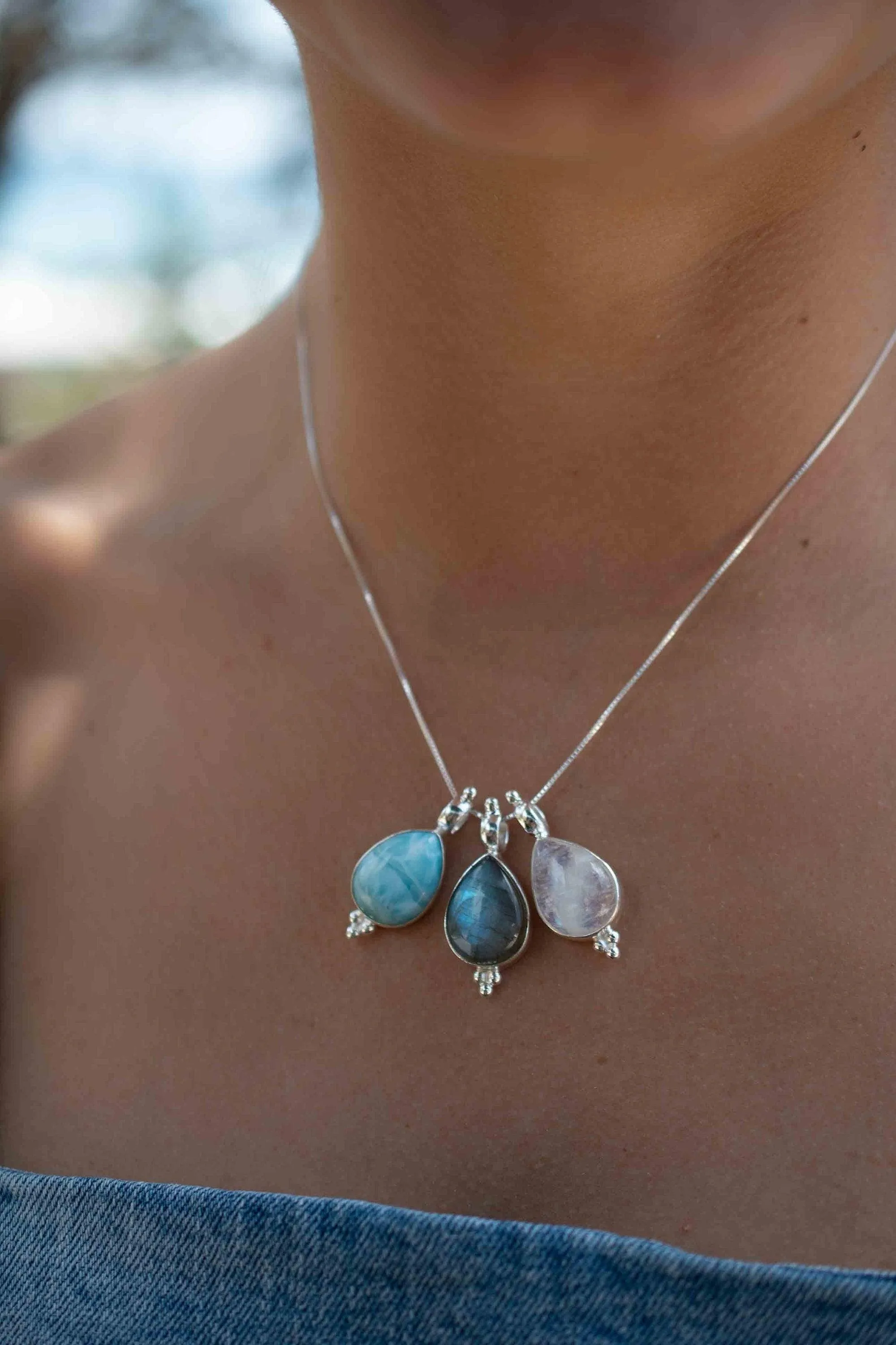 Olivia Necklace ~ Larimar, Labradorite and Moonstone ~ Sterling Silver ~ MP007