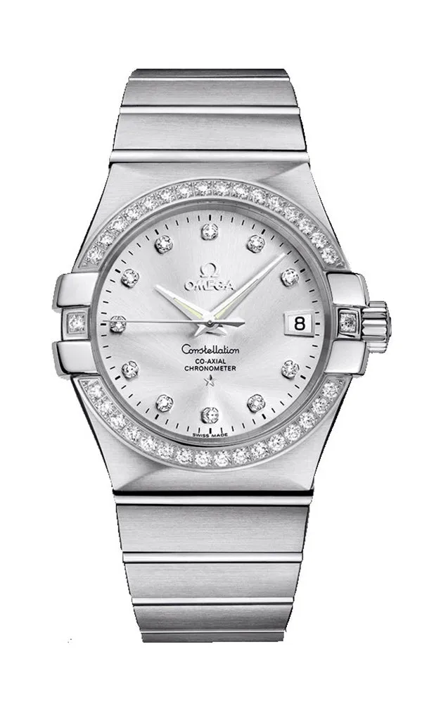 Omega Constellation Steel & Diamond Automatic Womens Watch Silver Dial Date 123.15.35.20.52.001
