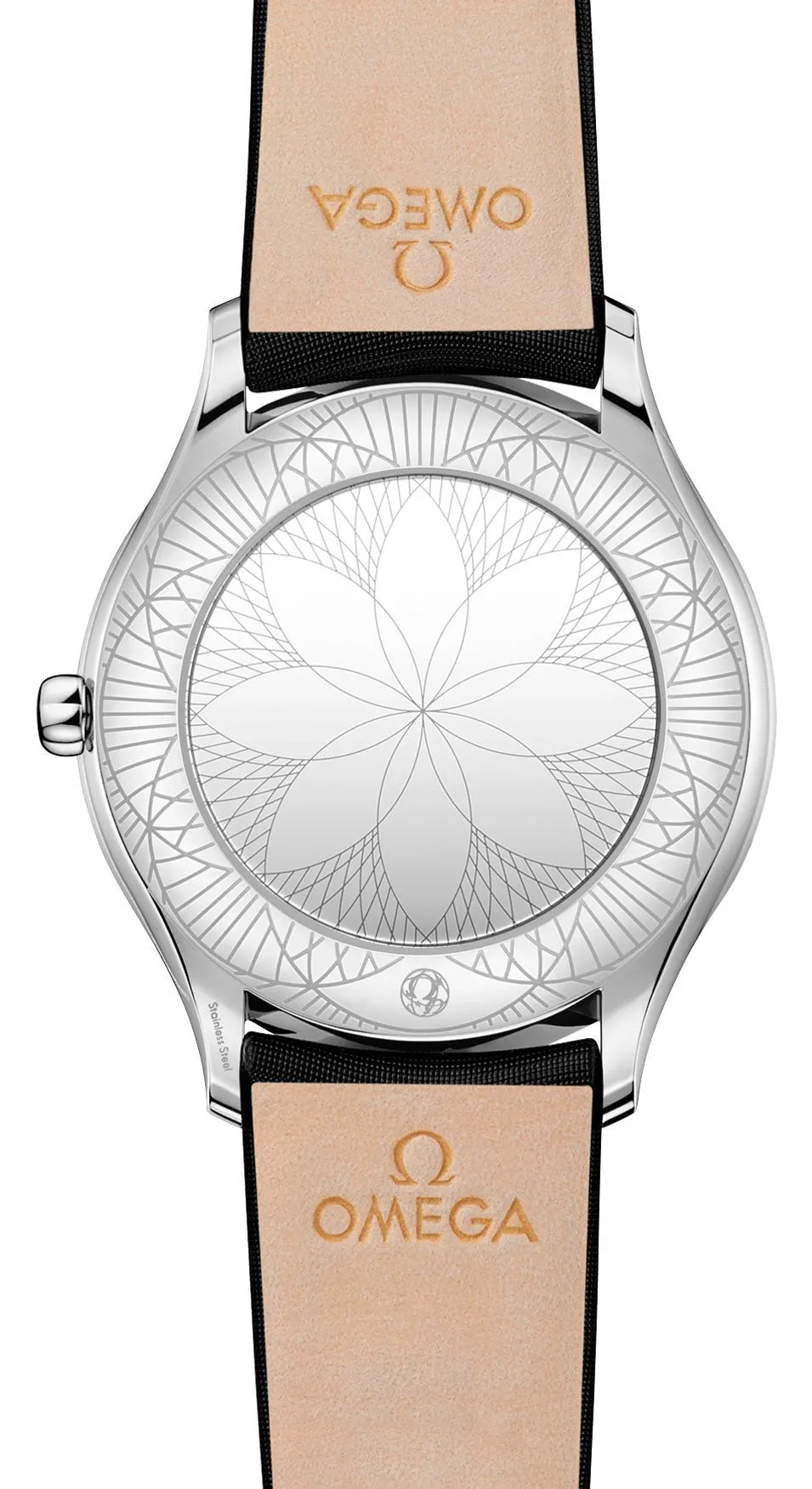 Omega De Ville Tresor Stainless Steel Mother-Of-Pearl Dial Black Satin Strap Diamonds Quartz Womens Watch 428.17.36.60.05.001