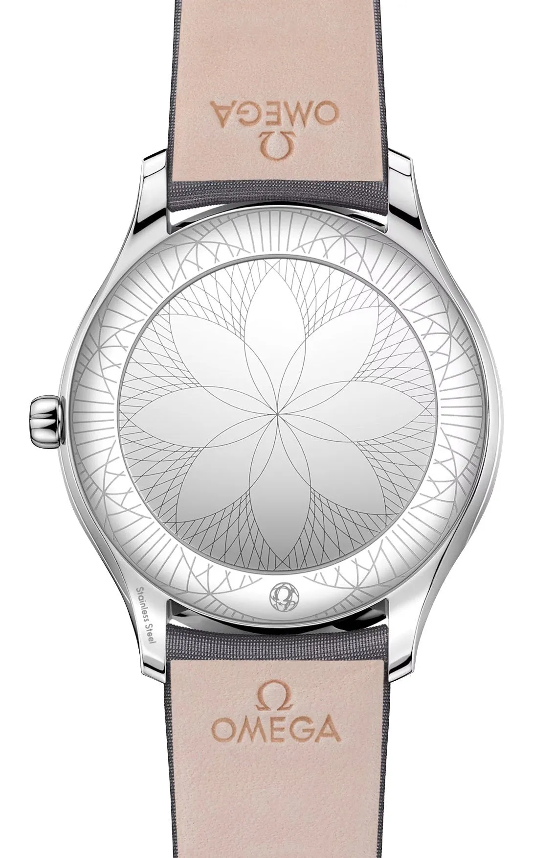 Omega De Ville Tr??sor Stainless Steel Silver Dial Gray Fabric Strap Diamonds Quartz Womens Watch 428.17.39.60.02.001