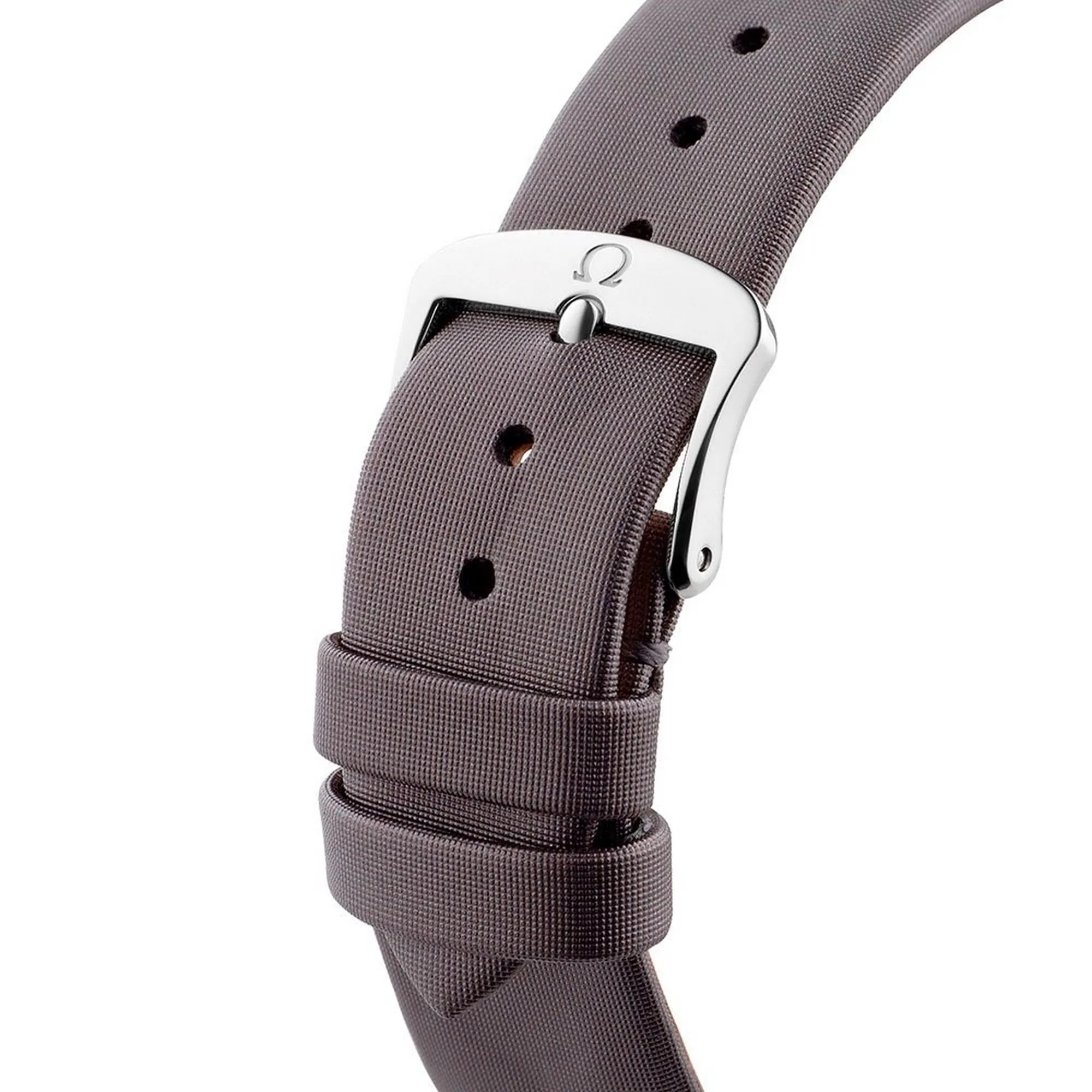 Omega De Ville Tr??sor Stainless Steel Silver Dial Gray Fabric Strap Diamonds Quartz Womens Watch 428.17.39.60.02.001