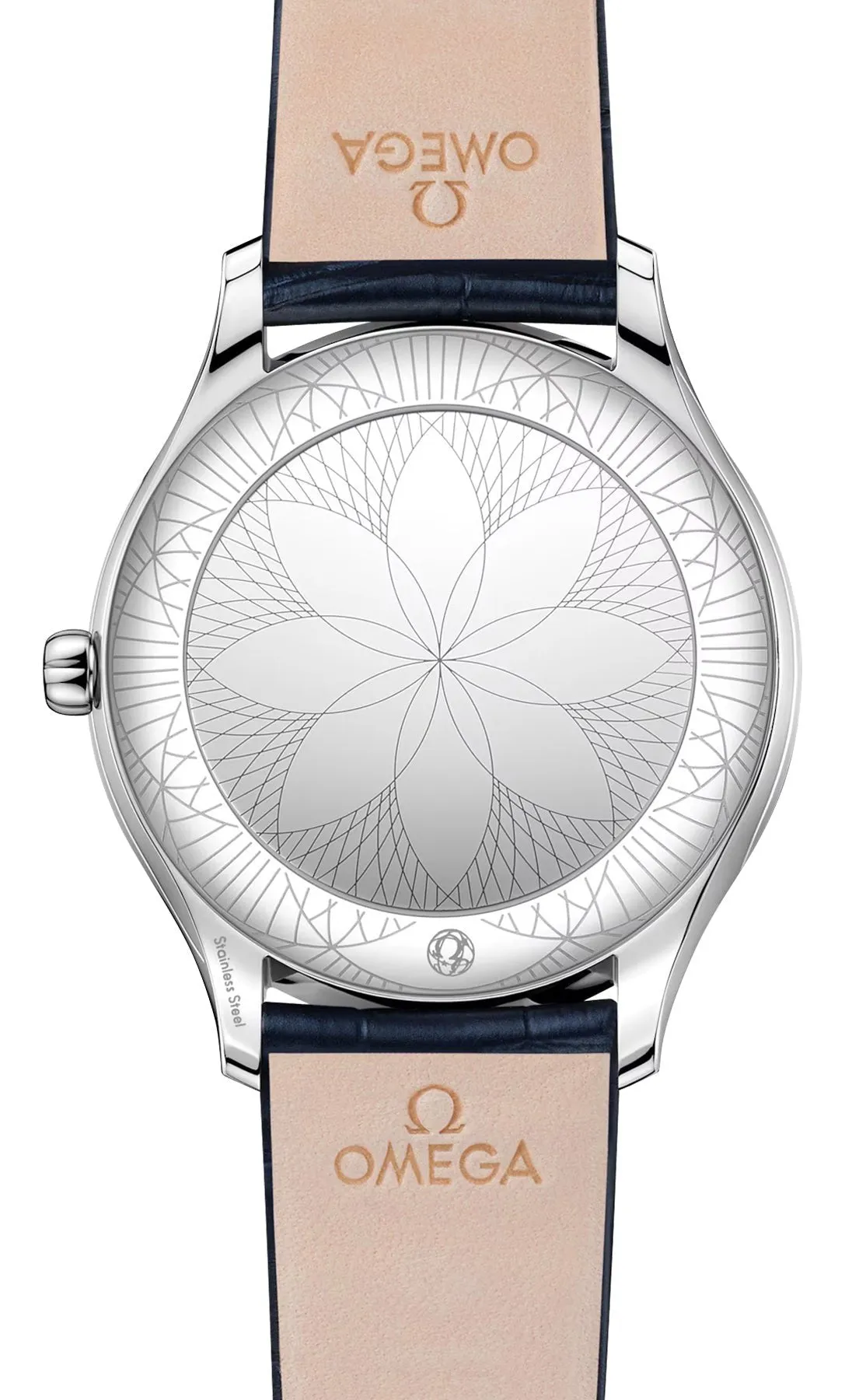 Omega De Ville Tr??sor Stainless Steel White Dial Blue Leather Strap Diamonds Quartz Womens Watch 428.18.39.60.04.001