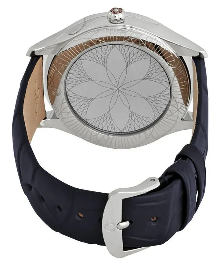 Omega De Ville Tr??sor Stainless Steel White Dial Blue Leather Strap Diamonds Quartz Womens Watch 428.18.39.60.04.001