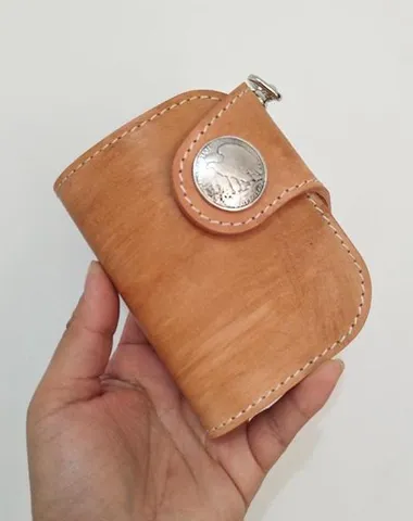 [On Sale] Handmade Mens Leather Small Biker Chain Wallet on sale Cool billfold Biker Wallets on sale with Chain