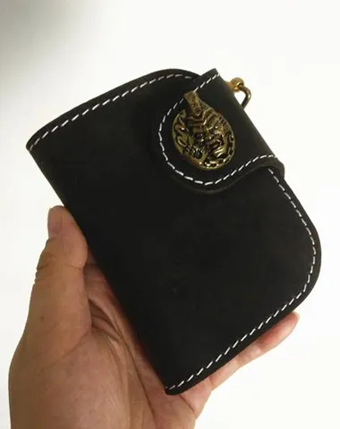 [On Sale] Handmade Mens Leather Small Biker Chain Wallets on sale Cool billfold Biker Wallets on sale with Chain