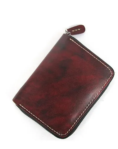 [On Sale] Handmade Mens Leather Small Wallet on sale Cool Zipper billfold Wallet on sale for Men