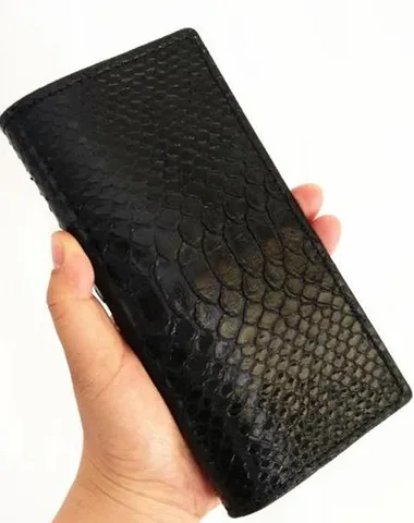 [On Sale] Handmade Vintage Mens Snake Skin Long Wallets Bifold Long Wallet for Men Cyber Monday wallet sale