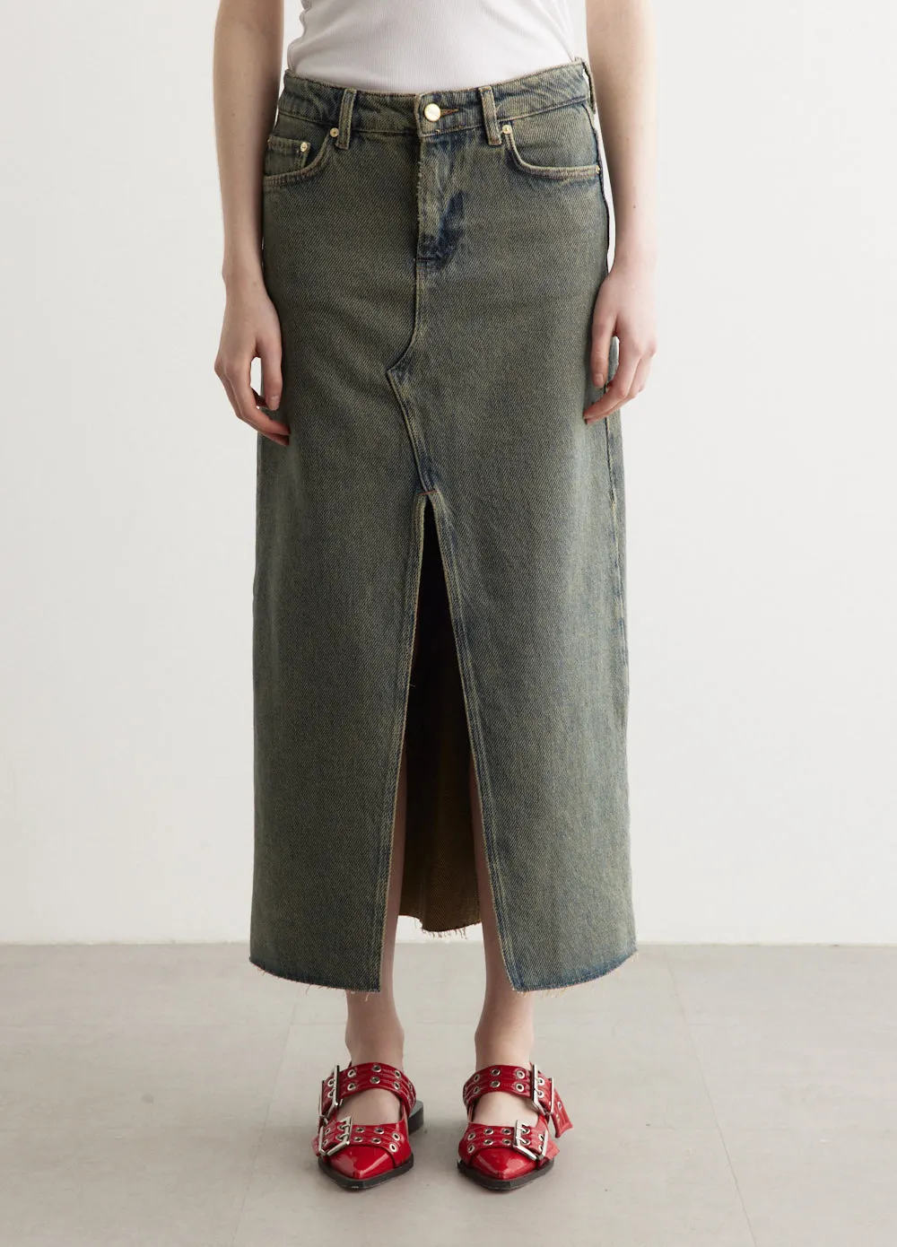 Overdyed Heavy Denim Maxi Skirt,denim skirt,mini skirt,pleated skirt,maxi skirt,line skirt,pencil skirt,long skirt,skirt cover up beach,cargo skirt,corduroy skirt,skirt designer,skirt dance,ethnic skirt,edikted skirt, elastic waist skirt,