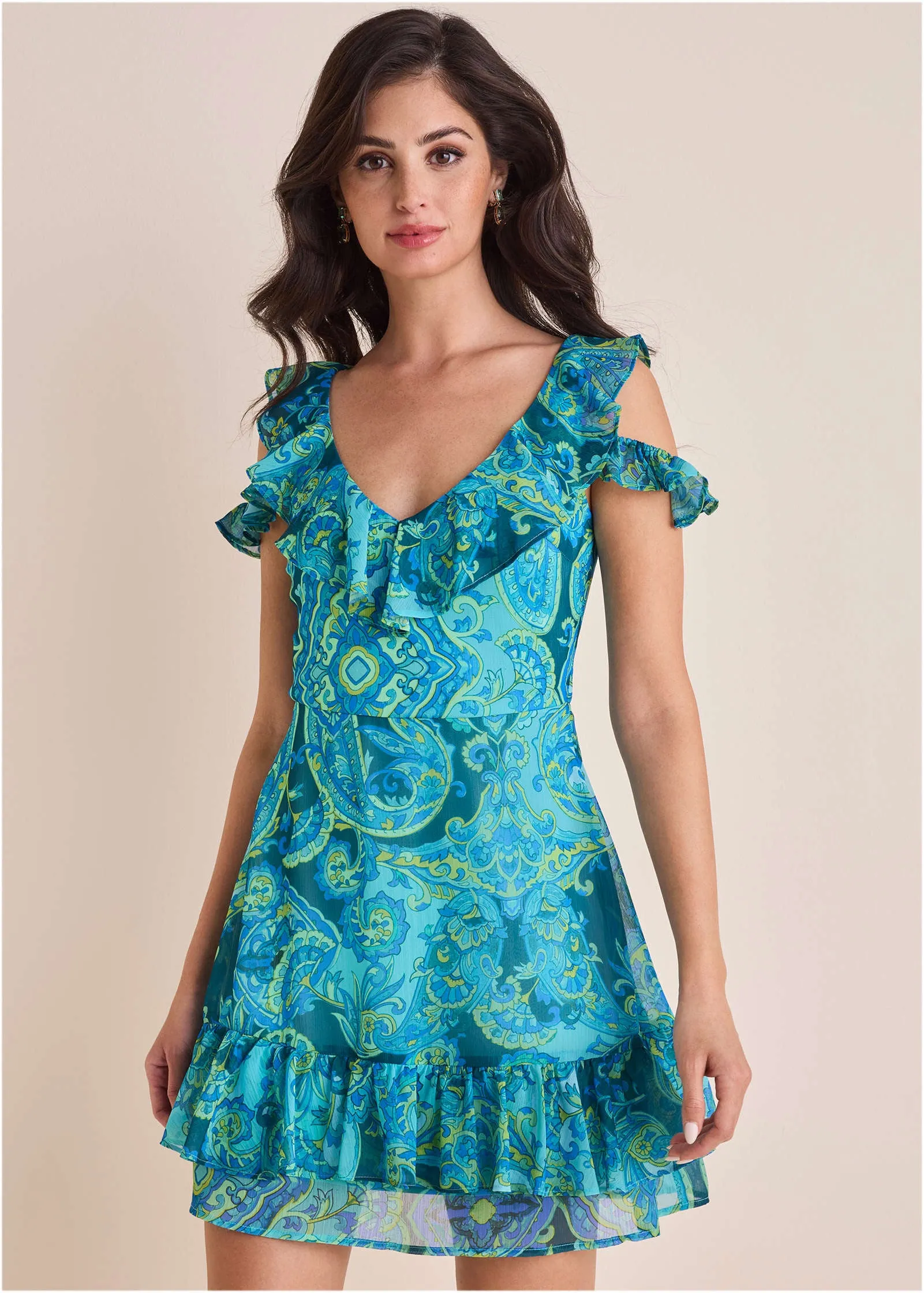 Paisley Ruffle Mini Dress - Garden Paisley