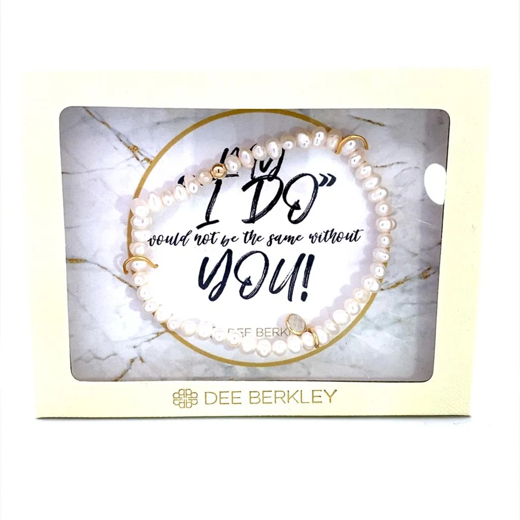 Pearl With Gold Plated Silver Moonstone Bezel Charm In "My 'I Do' Would Not Be The Same Without You" Cream Gift Box 