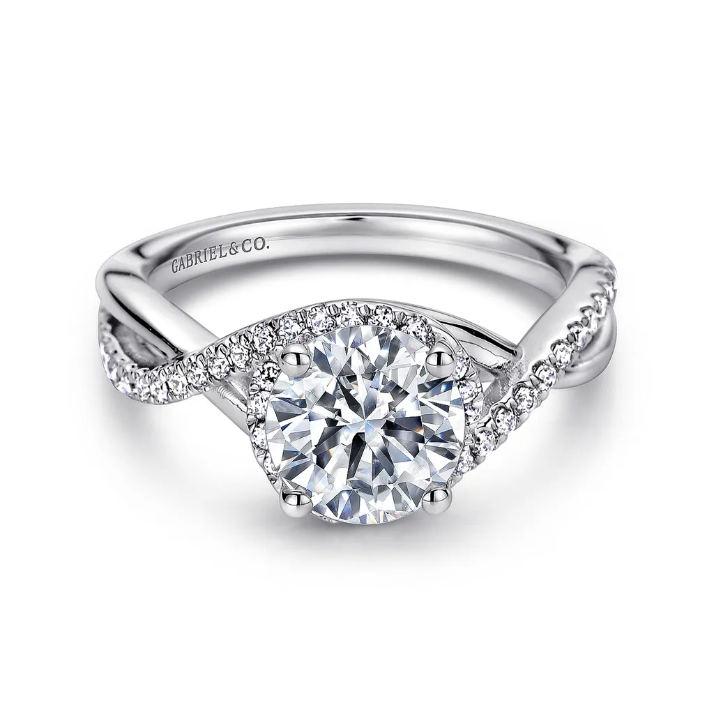 Platinum 'Courtney' Twist Round Diamond Engagement Ring 