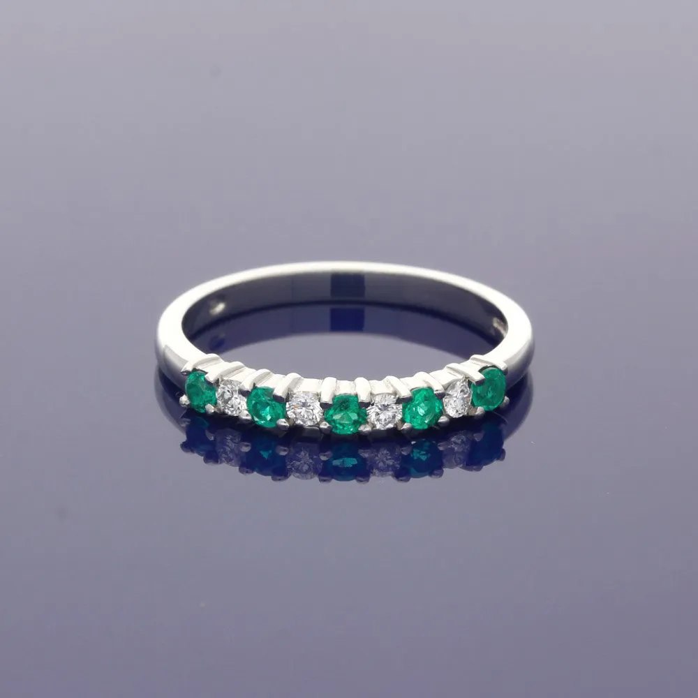 Platinum Emerald & Diamond 7 Stone Ring 