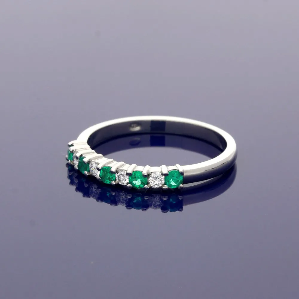 Platinum Emerald & Diamond 7 Stone Ring