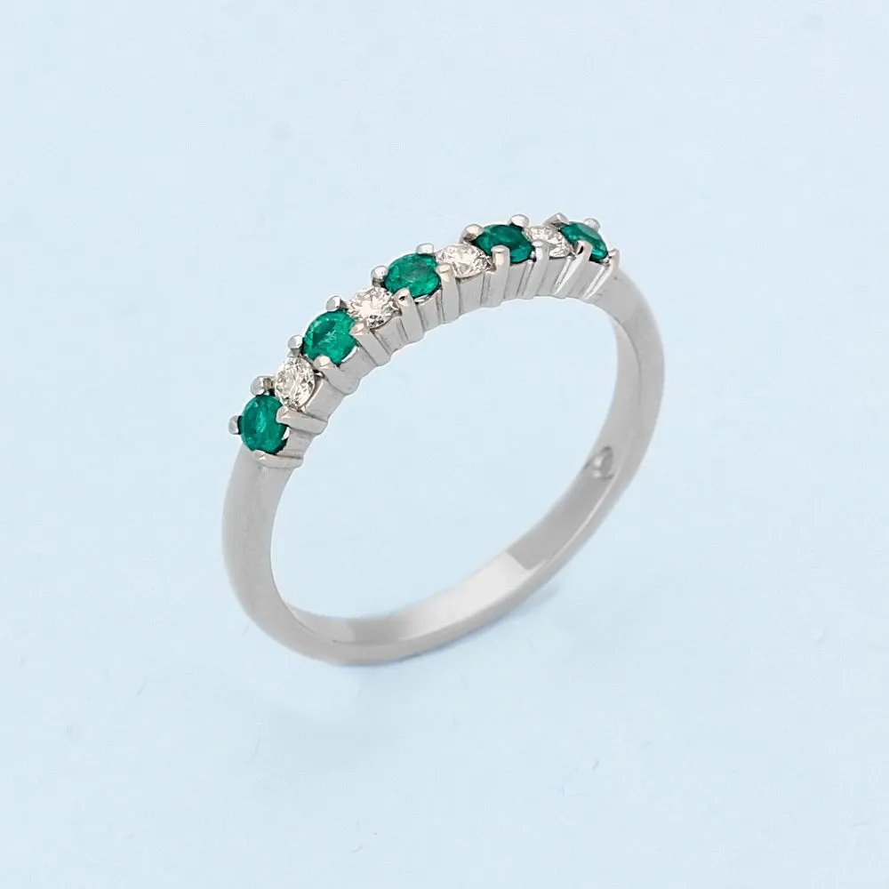 Platinum Emerald & Diamond 7 Stone Ring