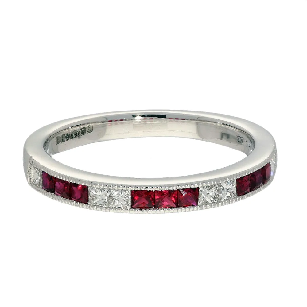 Platinum Ruby & Princess Cut Diamond Half Eternity Ring 