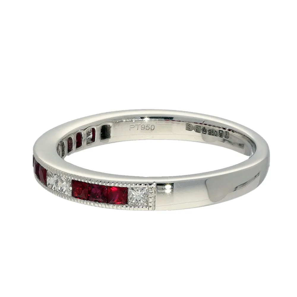 Platinum Ruby & Princess Cut Diamond Half Eternity Ring