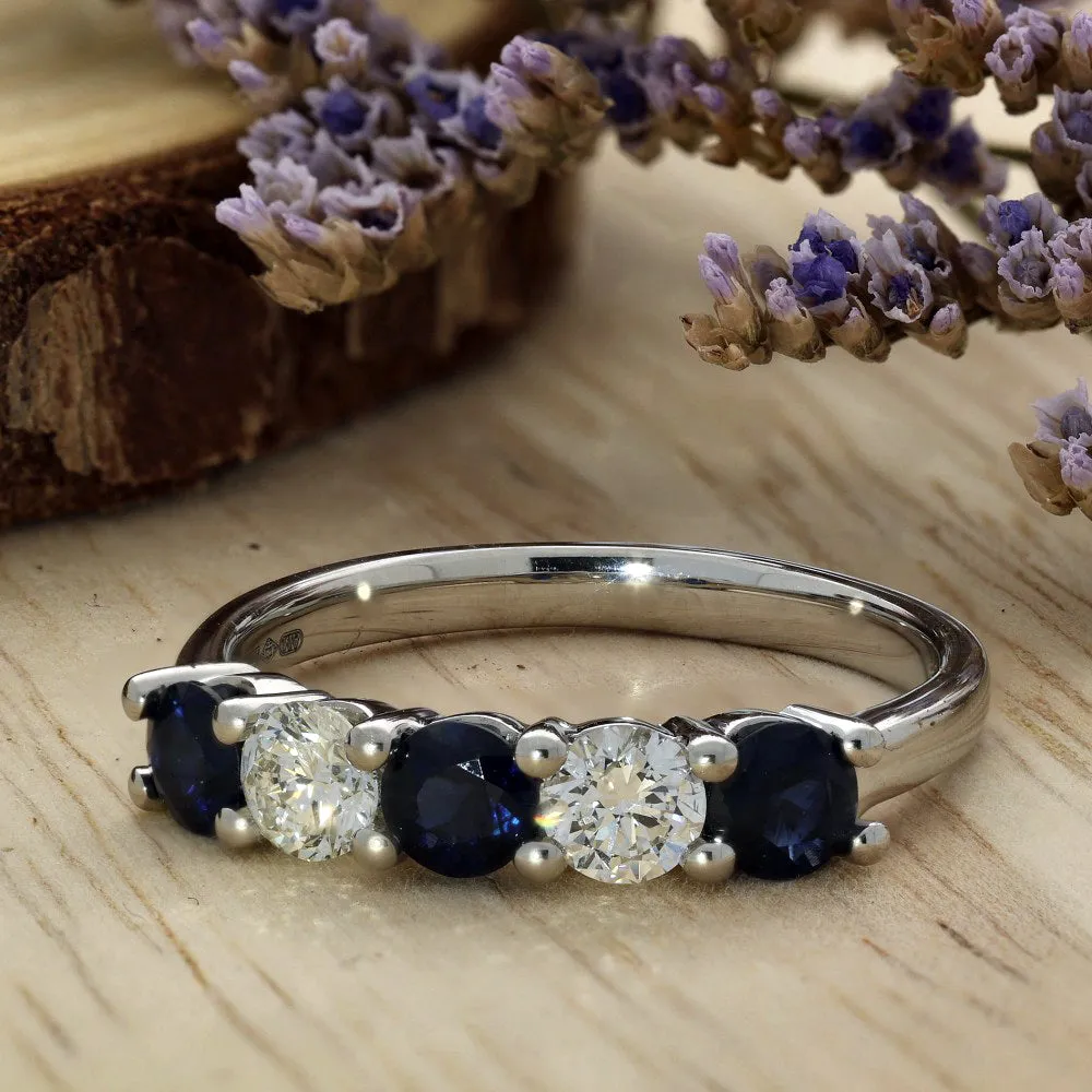 Platinum Sapphire & Diamond 5-Stone Ring 
