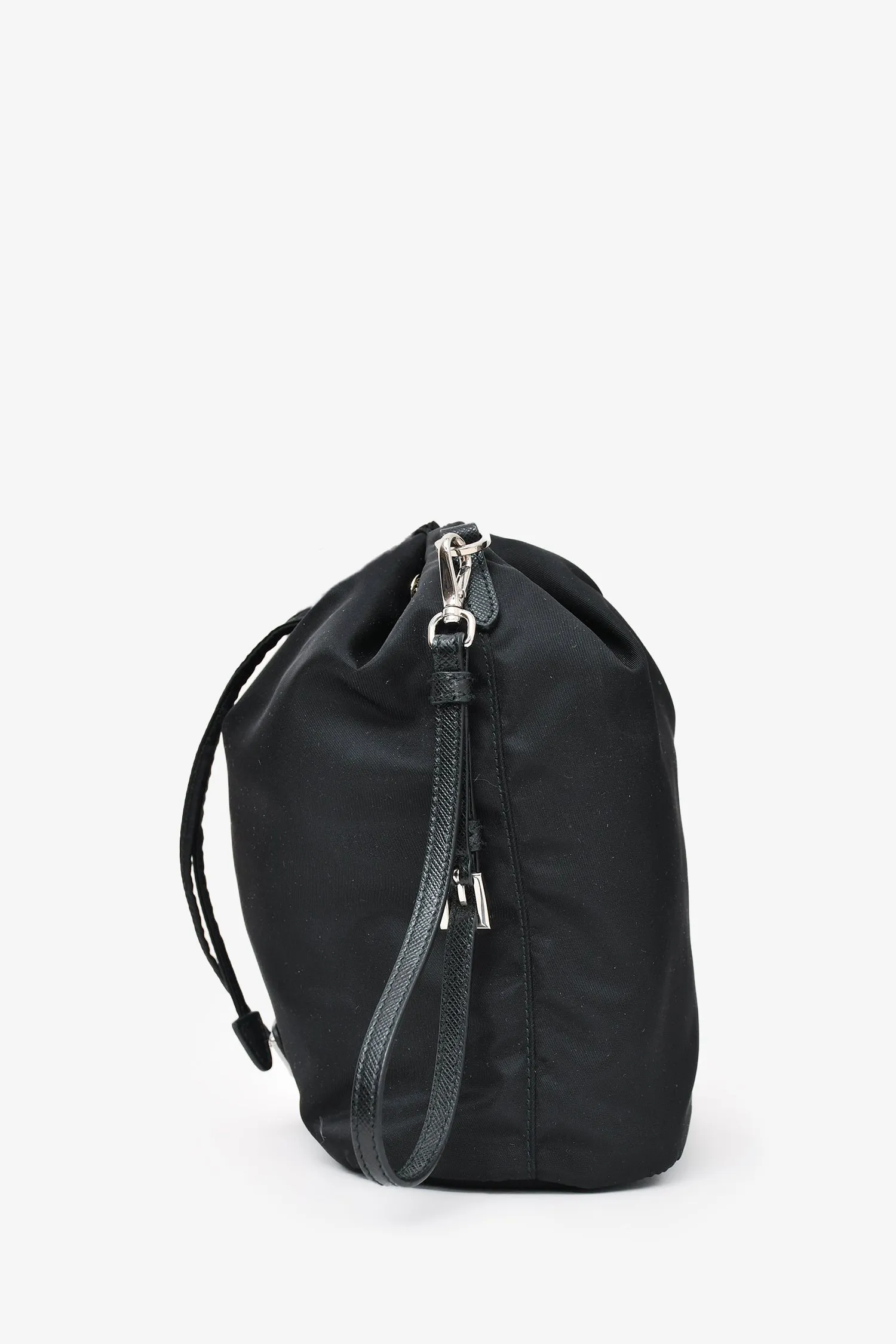 Prada 2019 Black Nylon Vela Logo Drawstring Bucket Pouch