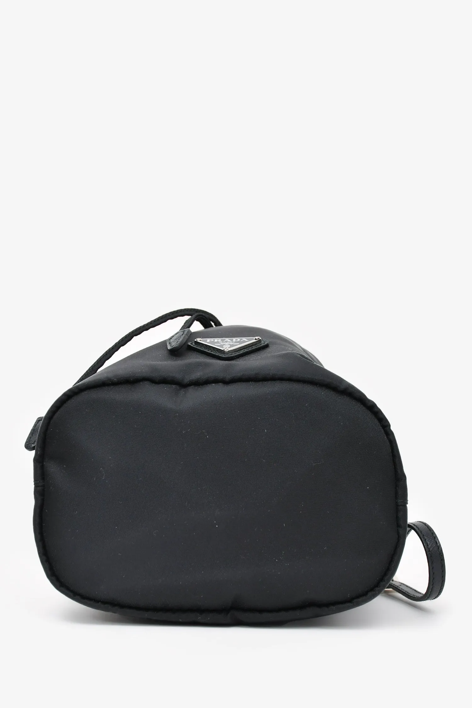 Prada 2019 Black Nylon Vela Logo Drawstring Bucket Pouch