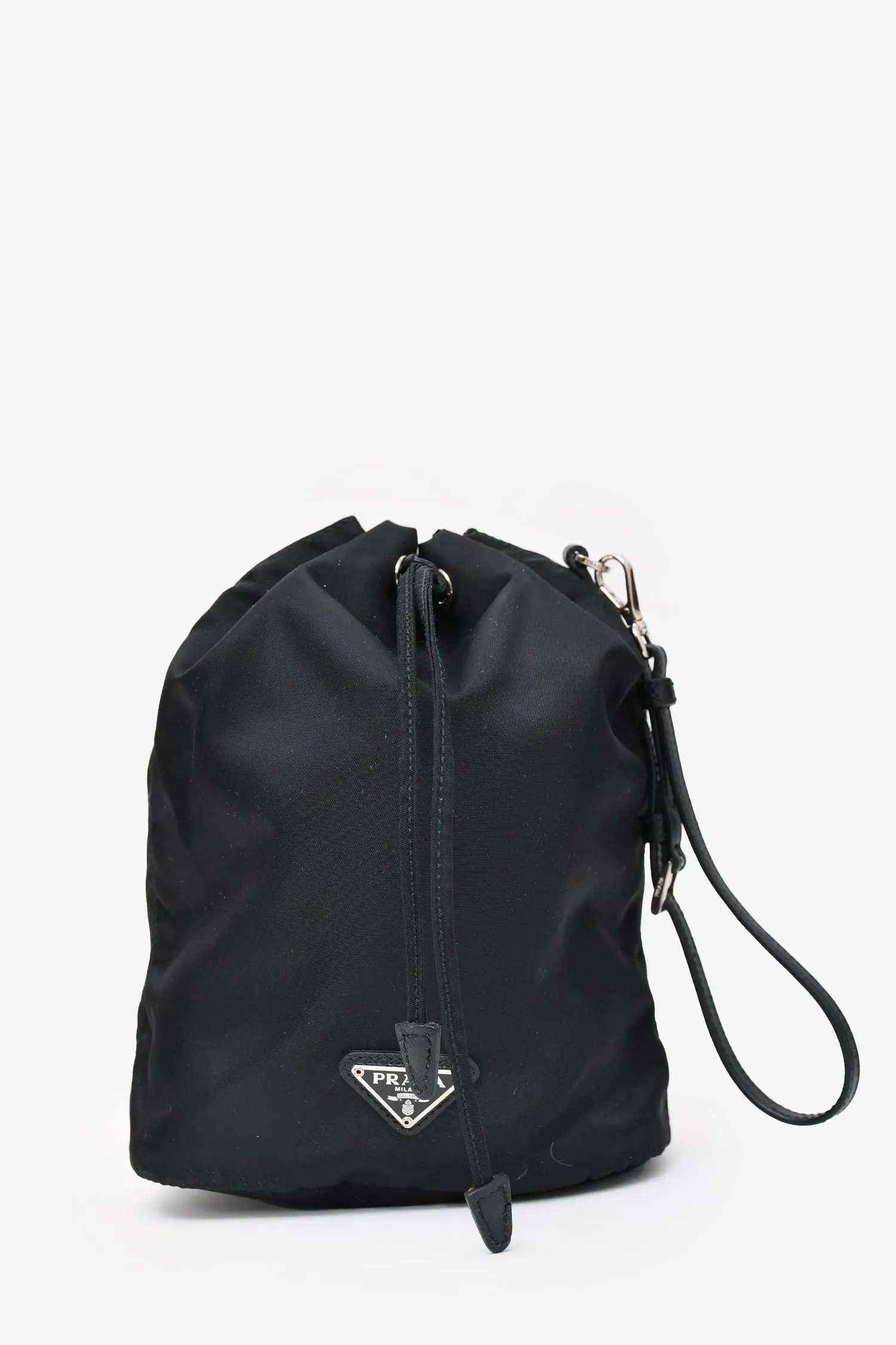 Prada 2019 Black Nylon Vela Logo Drawstring Bucket Pouch handbags bulk sale