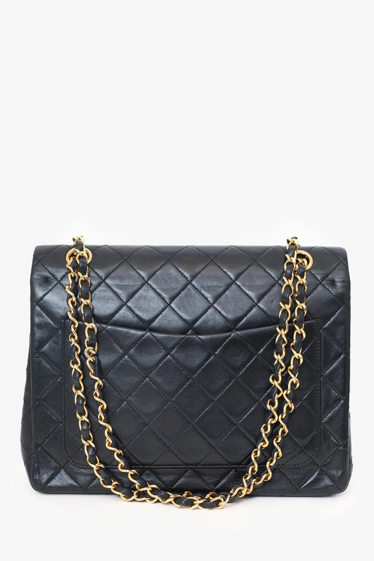 Pre-Loved Chanel? 1989-91 Black Lambskin Classic Medium M/L Square Double Flap