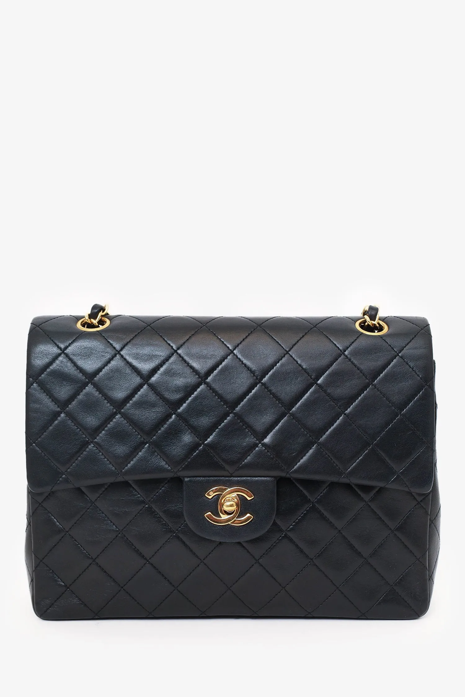 Pre-Loved Chanel? 1989-91 Black Lambskin Classic Medium M/L Square Double Flap handbags bulk sale