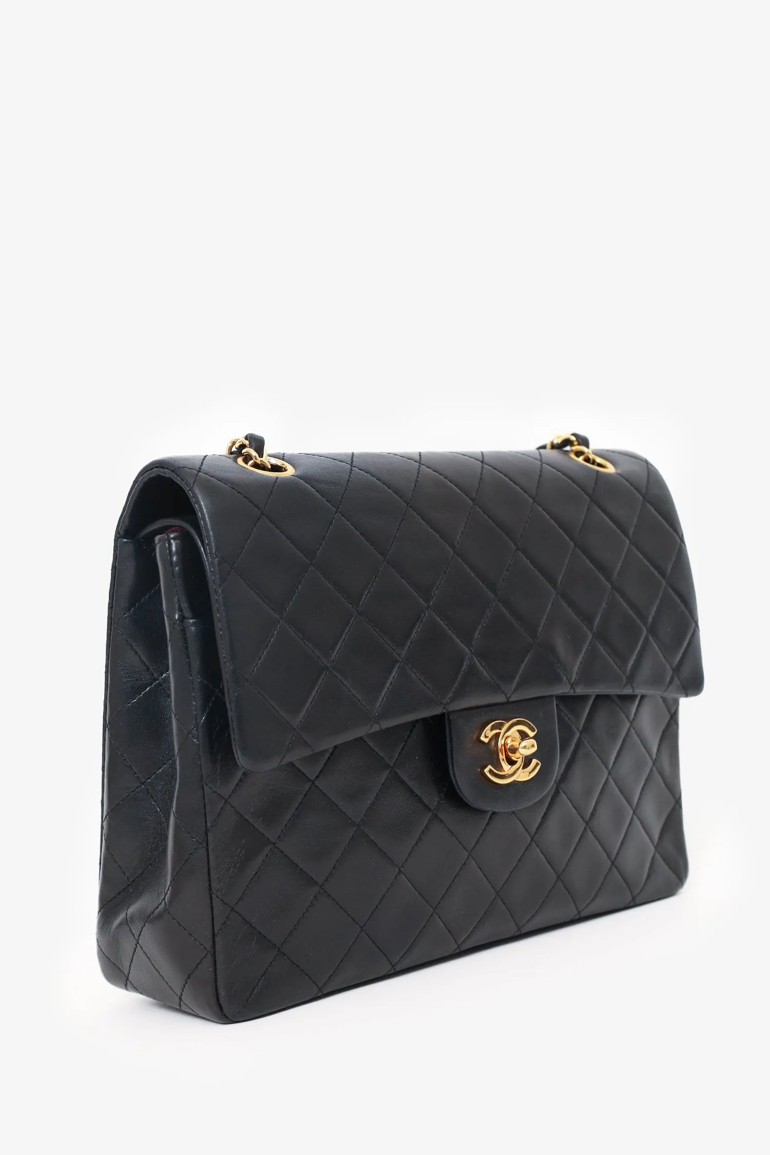 Pre-Loved Chanel? 1989-91 Black Lambskin Classic Medium M/L Square Double Flap