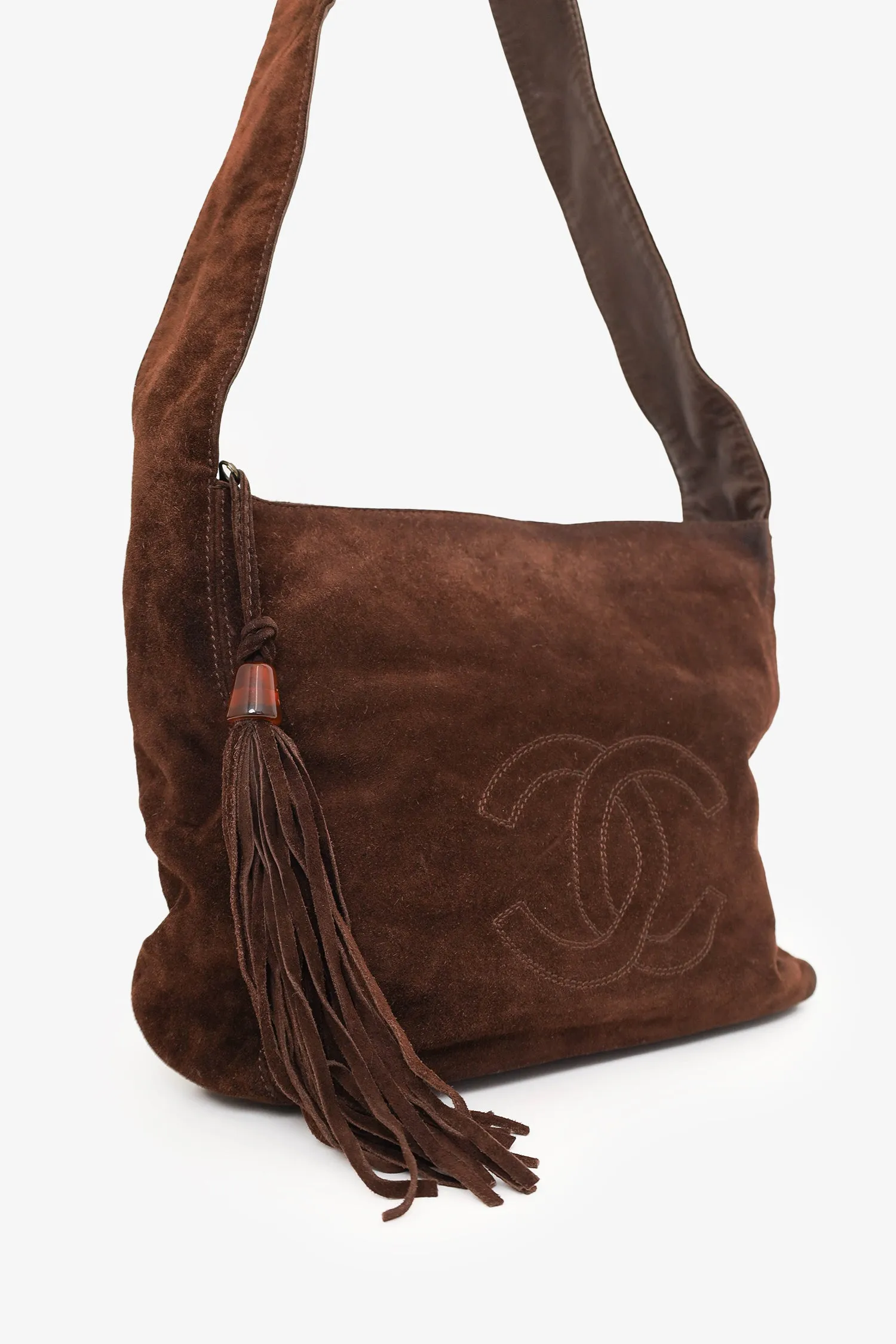 Pre-Loved Chanel? 1996-97 Brown Suede CC Tassel Shoulder Bag