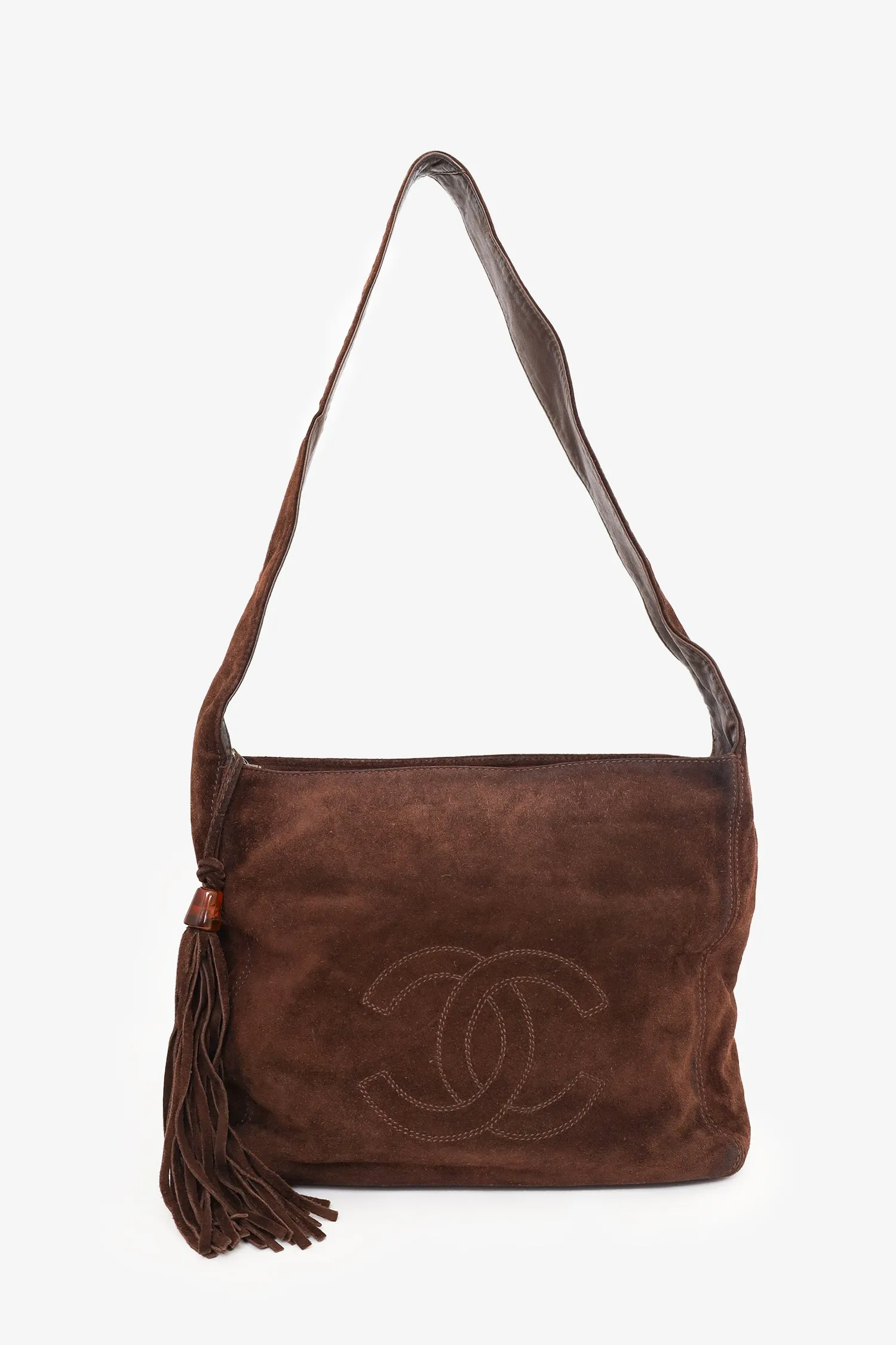 Pre-Loved Chanel? 1996-97 Brown Suede CC Tassel Shoulder Bag handbags bulk sale