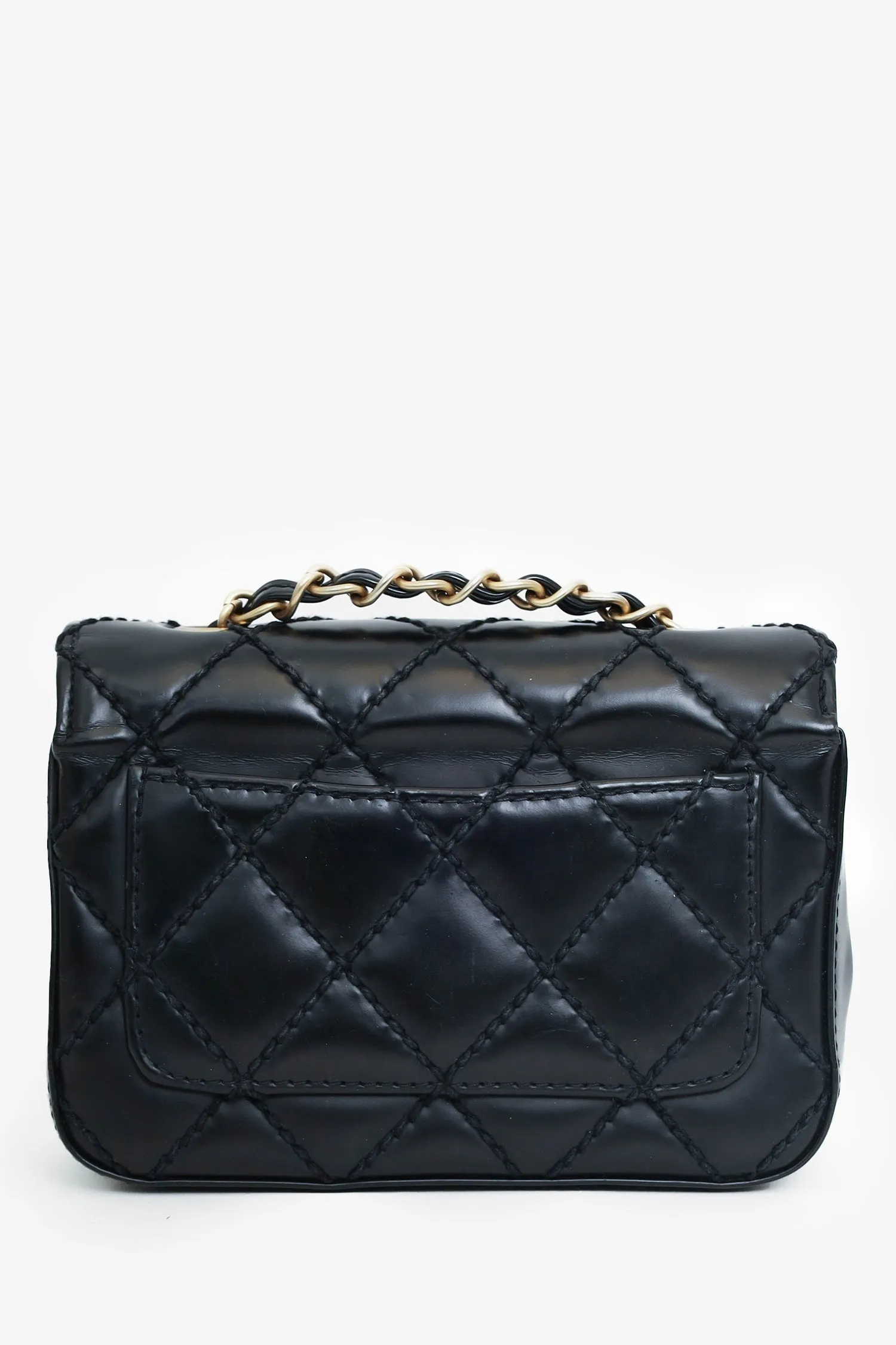 Pre-Loved Chanel? 2003-04 Black Calfskin Wild Stitch Mini Classic Square Flap Bag \'As Is\'