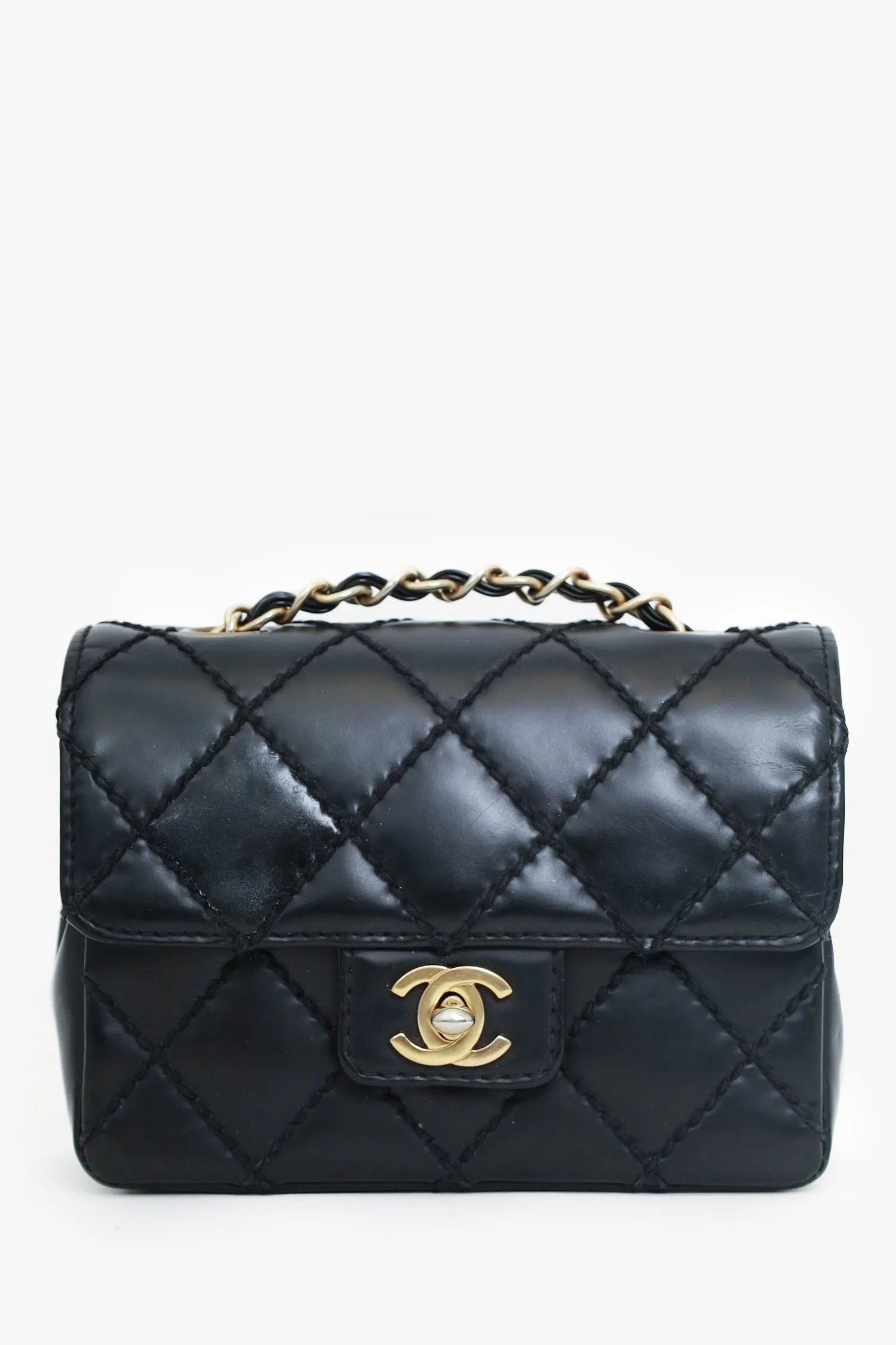 Pre-Loved Chanel? 2003-04 Black Calfskin Wild Stitch Mini Classic Square Flap Bag \'As Is\' handbags bulk sale